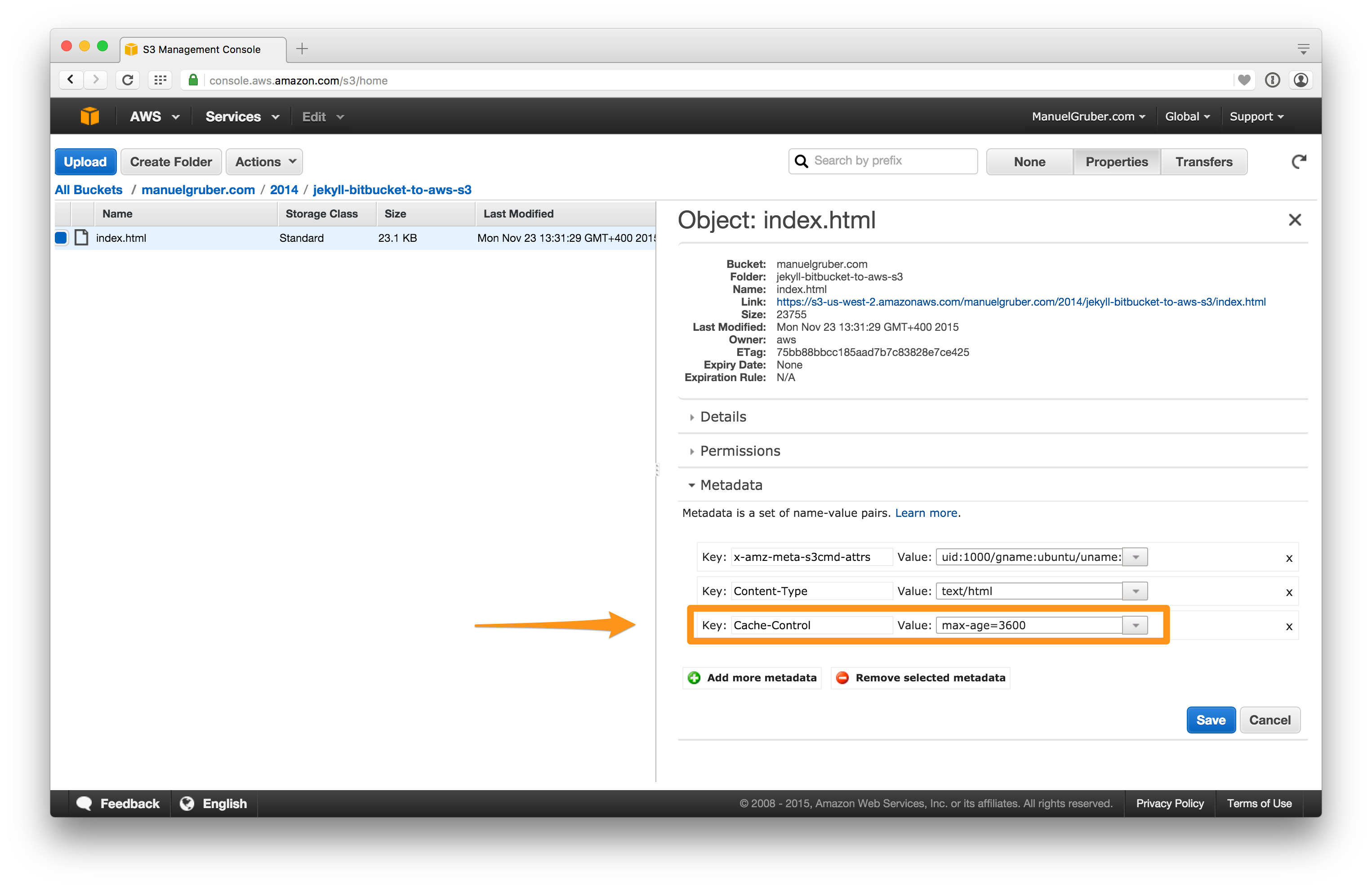 Jekyll AWS S3 with cache header