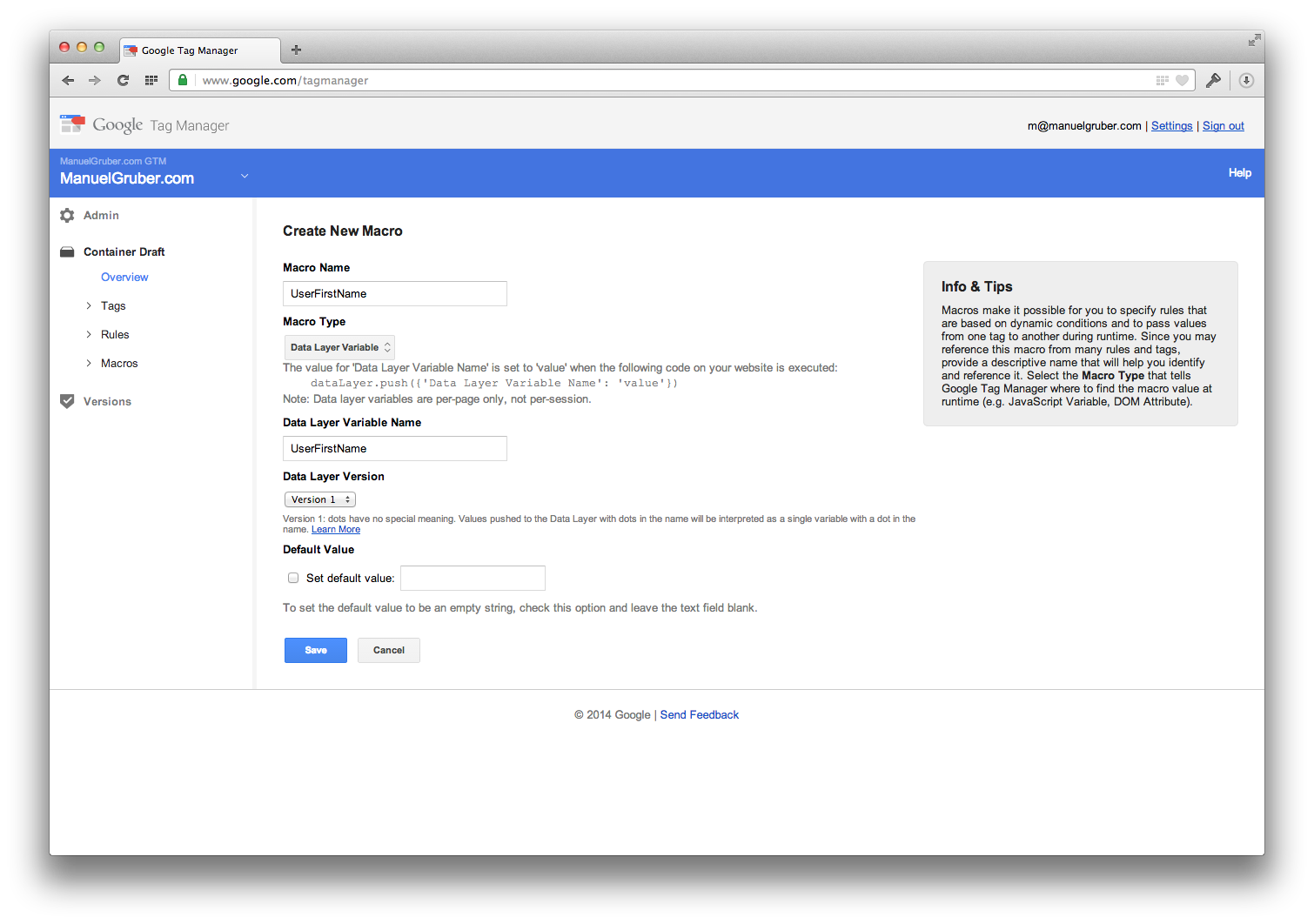 Google Tag Manager - Data layer new macros